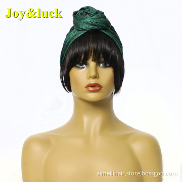 Ombre Green Head Band African Hairband Fringe Natural Straight Wig With Bangs Headband Wigs for Black Women Synthetic Hair Wigs
